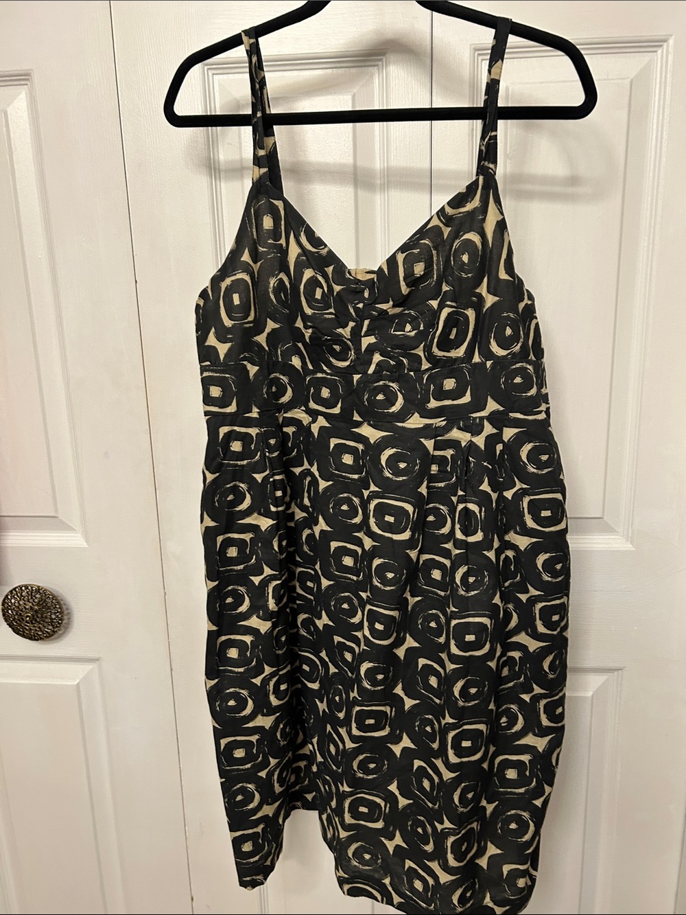 Xl 100% cotton Black & Cream Abstract Print Mini Dress, with pockets